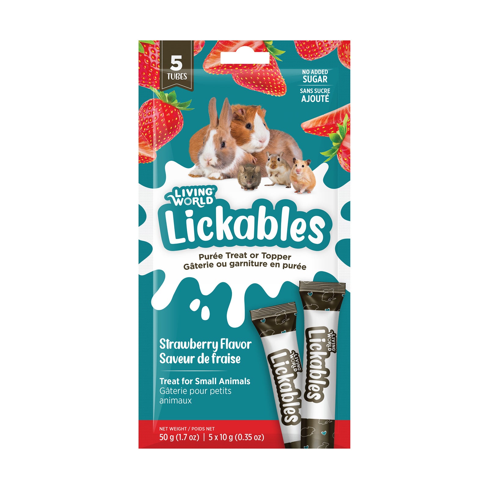 Gâteries Lickables Living World pour petits animaux, saveur de fraise, 5 tubes (10 g) - La niche&moi