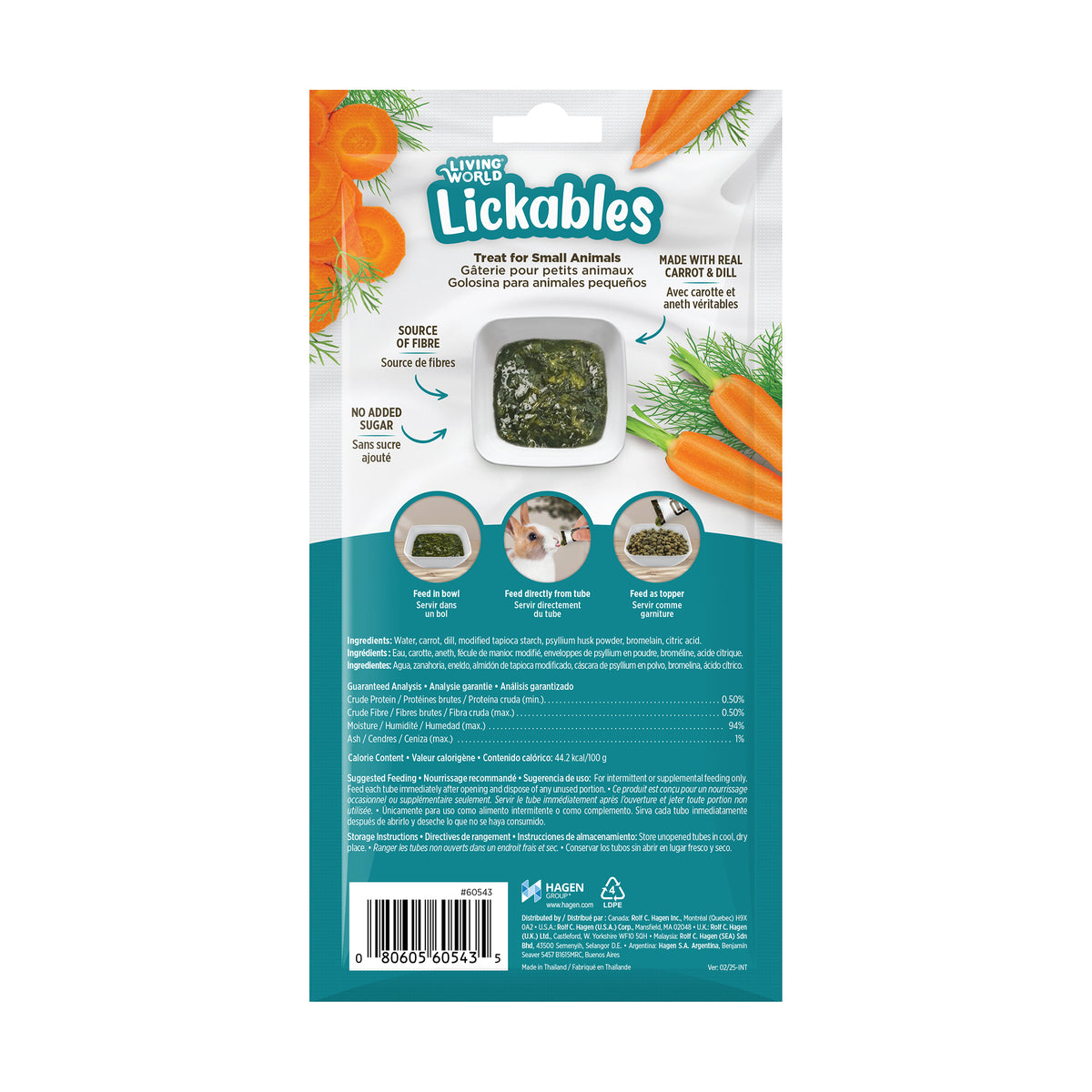 Gâteries Lickables Living World pour petits animaux, saveur de carotte/aneth, 5tubes (10 g) - La niche&amp;moi