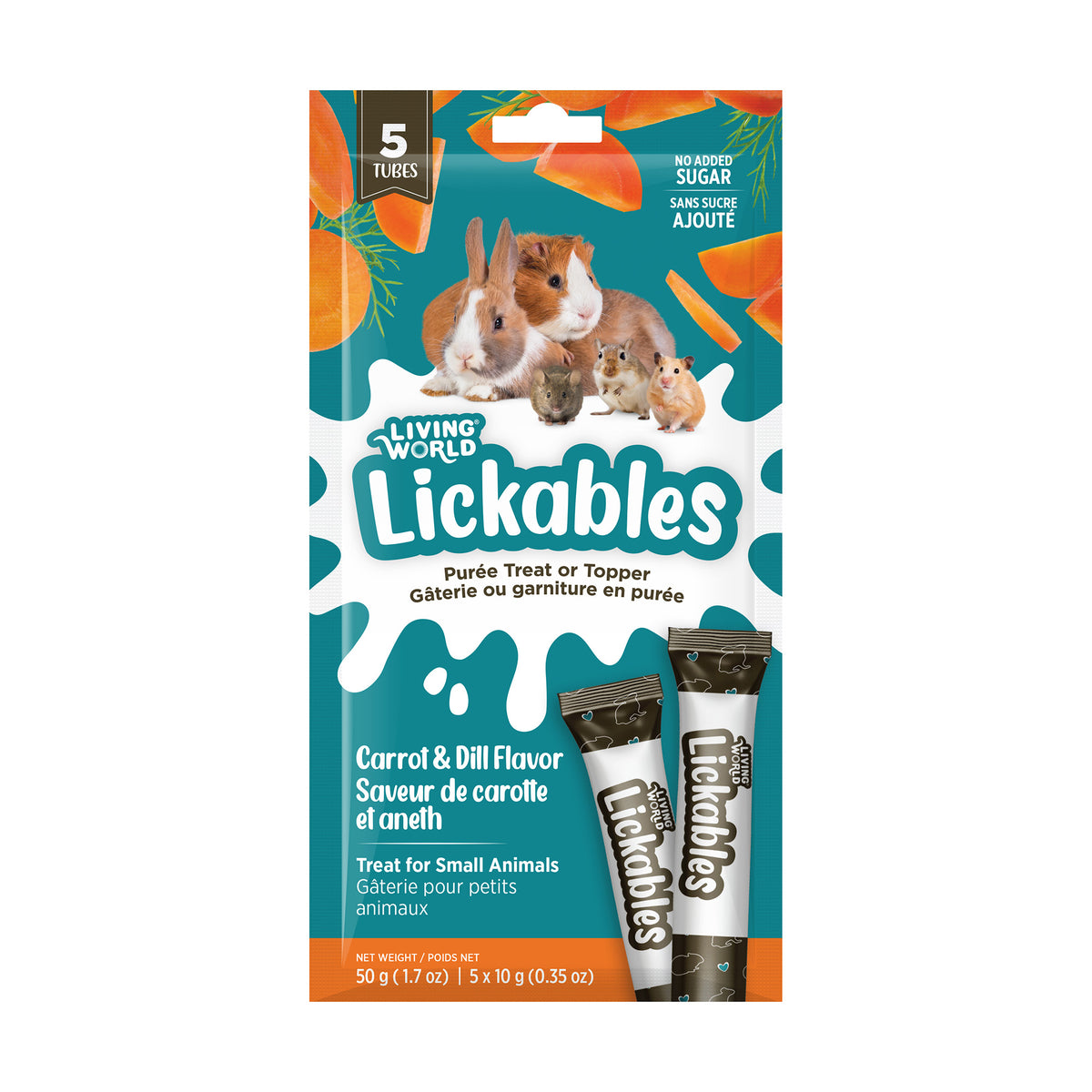 Gâteries Lickables Living World pour petits animaux, saveur de carotte/aneth, 5tubes (10 g) - La niche&amp;moi