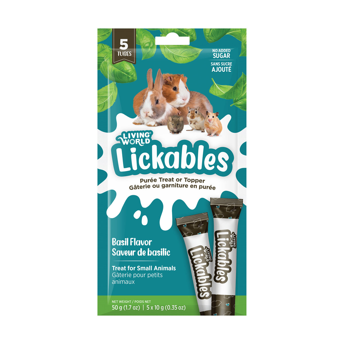 Gâteries Lickables Living World pour petits animaux, saveur de basilic, 5 tubes (10 g) - La niche&amp;moi
