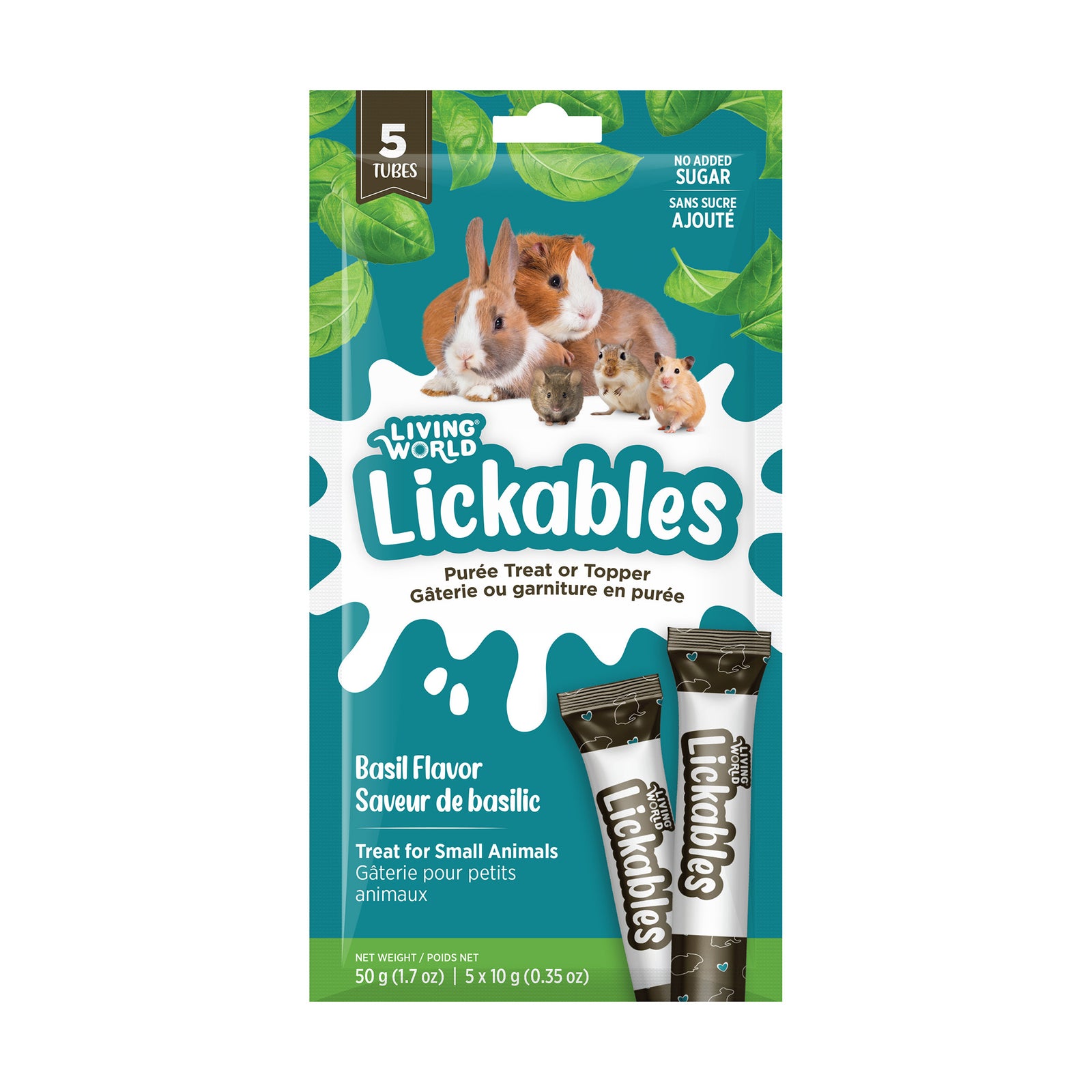 Gâteries Lickables Living World pour petits animaux, saveur de basilic, 5 tubes (10 g) - La niche&moi