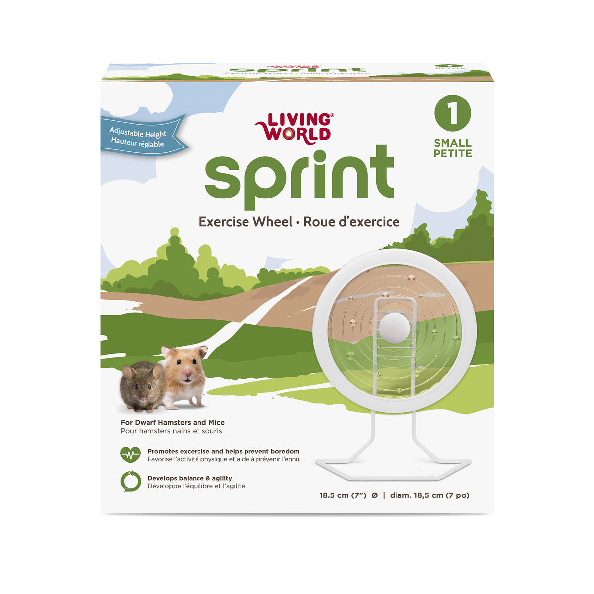 Roue d’exercice SPRINT 1 Living World, blanche avec support en métal, petite, 18,5 cm (7 po) - La niche&amp;moi