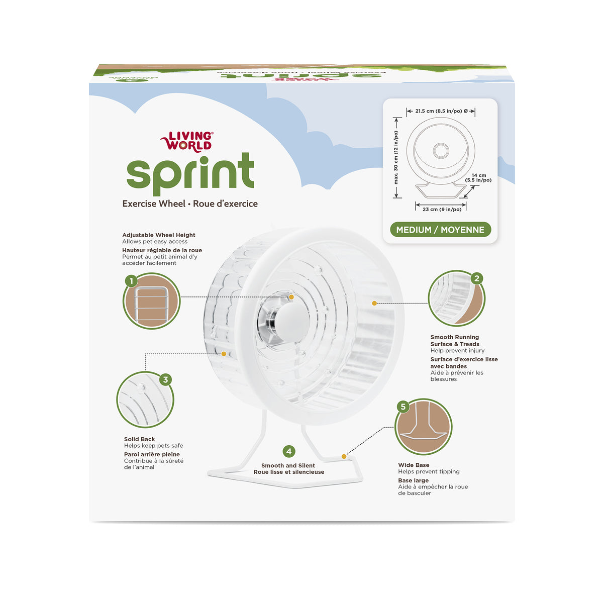 Roue d’exercice SPRINT 2 Living World, blanche avec support en métal, moyenne, 21,5 cm - La niche&amp;moi