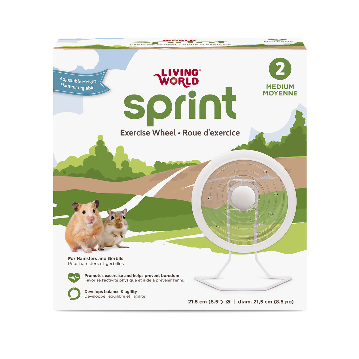 Roue d’exercice SPRINT 2 Living World, blanche avec support en métal, moyenne, 21,5 cm - La niche&amp;moi