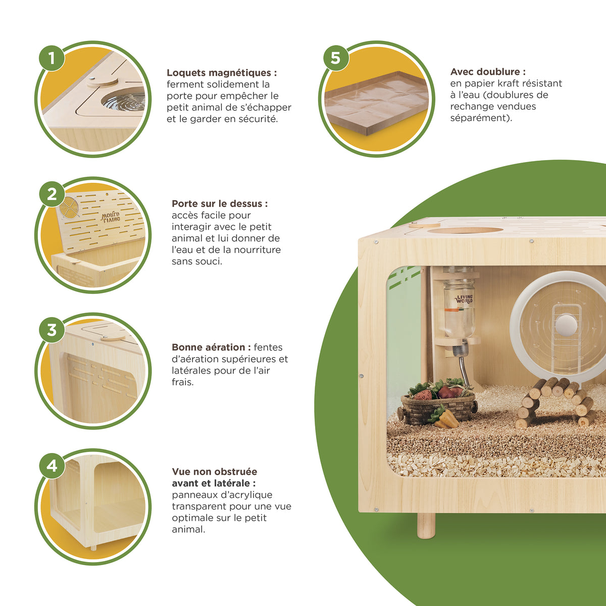 Habitat MAISONNETTE Living World pour hamster, 80 x 40 x 47 cm - La niche&amp;moi