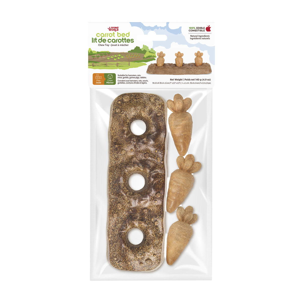 Jouet à mâcher comestible Living World, Lit de carottes, multicolore, 140 g (4,9 oz) - La niche&amp;moi