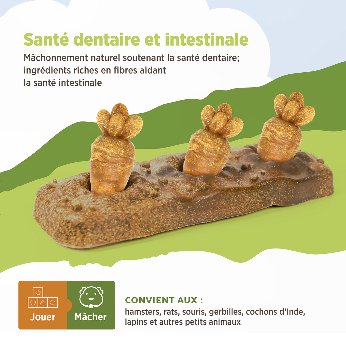 Jouet à mâcher comestible Living World, Lit de carottes, multicolore, 140 g (4,9 oz) - La niche&amp;moi