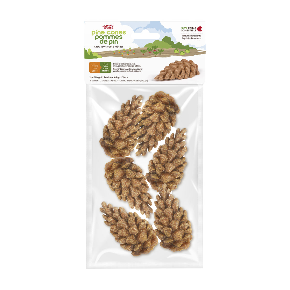 Jouet à mâcher comestible Living World, Pommes de pin, brun, paquet de 6, 66 g - La niche&amp;moi