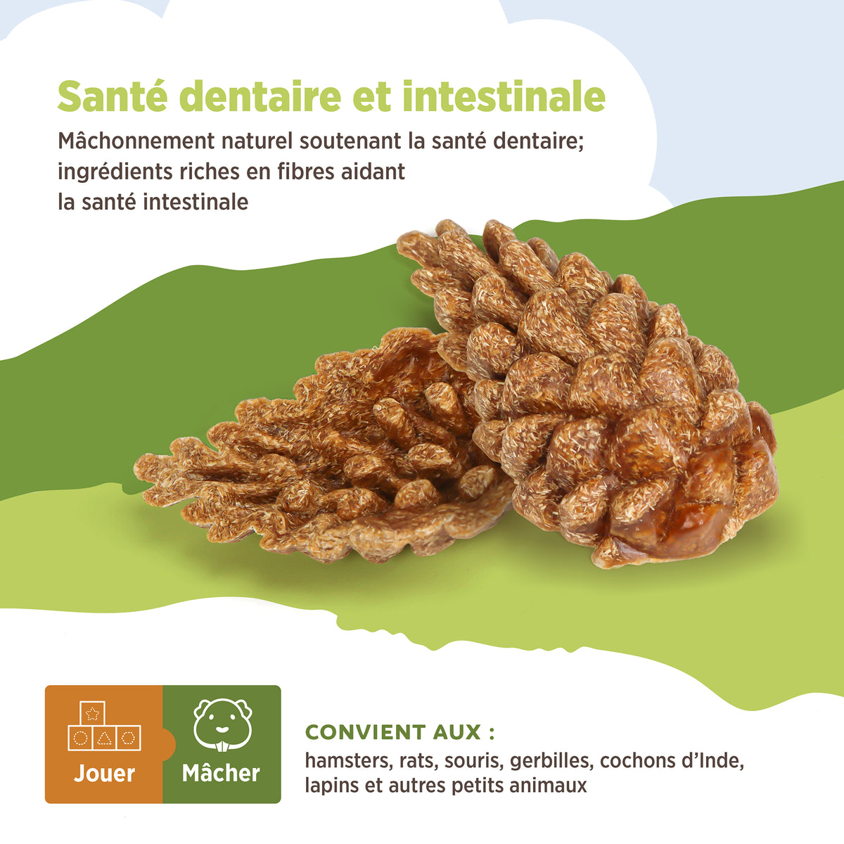 Jouet à mâcher comestible Living World, Pommes de pin, brun, paquet de 6, 66 g - La niche&amp;moi