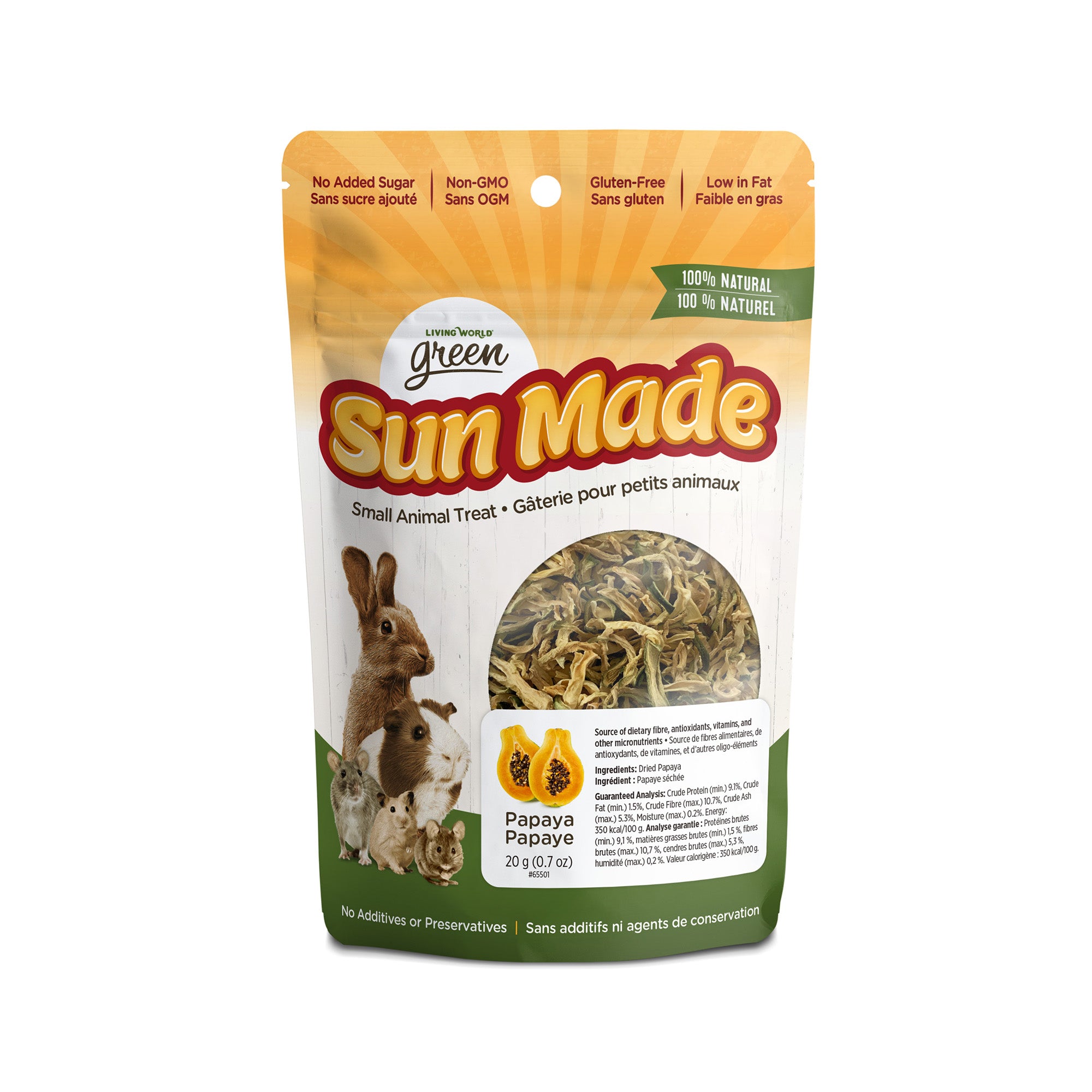 Gâteries Sun Made Living World Green pour petits animaux, papaye, 20 g (0,7 oz)