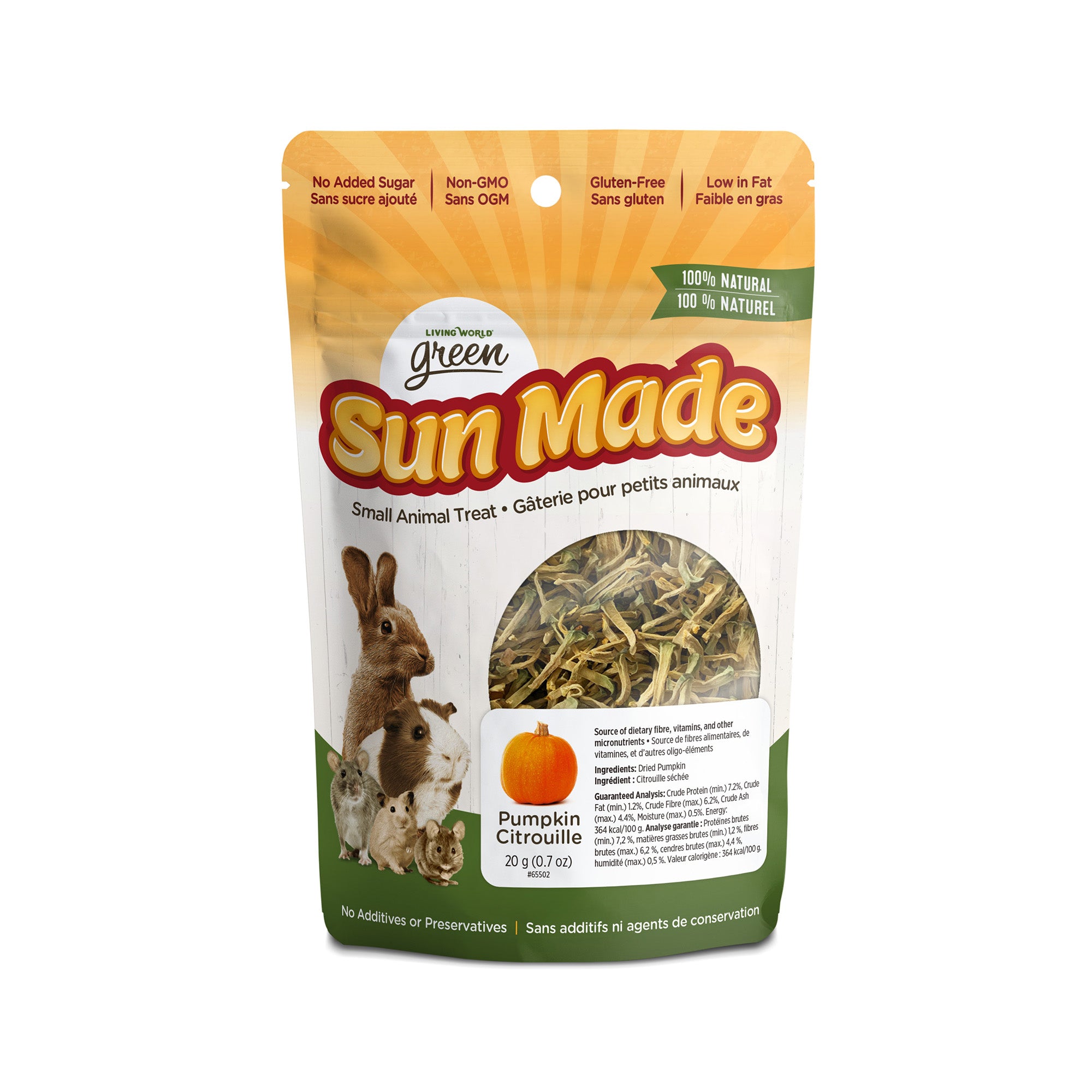 Gâteries Sun Made Living World Green pour petits animaux, citrouille, 20 g (0,7 oz)