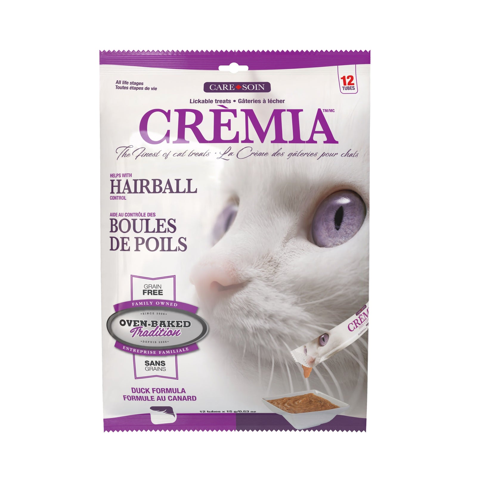 Obt Crèmia Gâteries à Lécher Pour Chat, Sans Grains, Boules De Poils - Canard  12x15g - La niche&moi