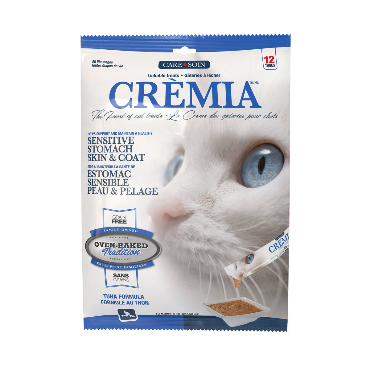 Obt Crèmia Gâteries à Lécher Pour Chat, Sans Grains, Peau Et Estomac - Thon 12x15g - La niche&amp;moi