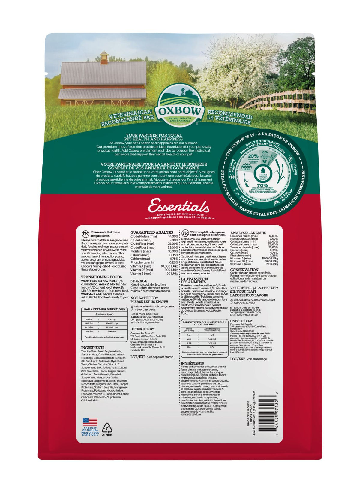 Oxbow Essentials - Nourriture Pour Lapin Adulte 5 Lb - La niche&amp;moi