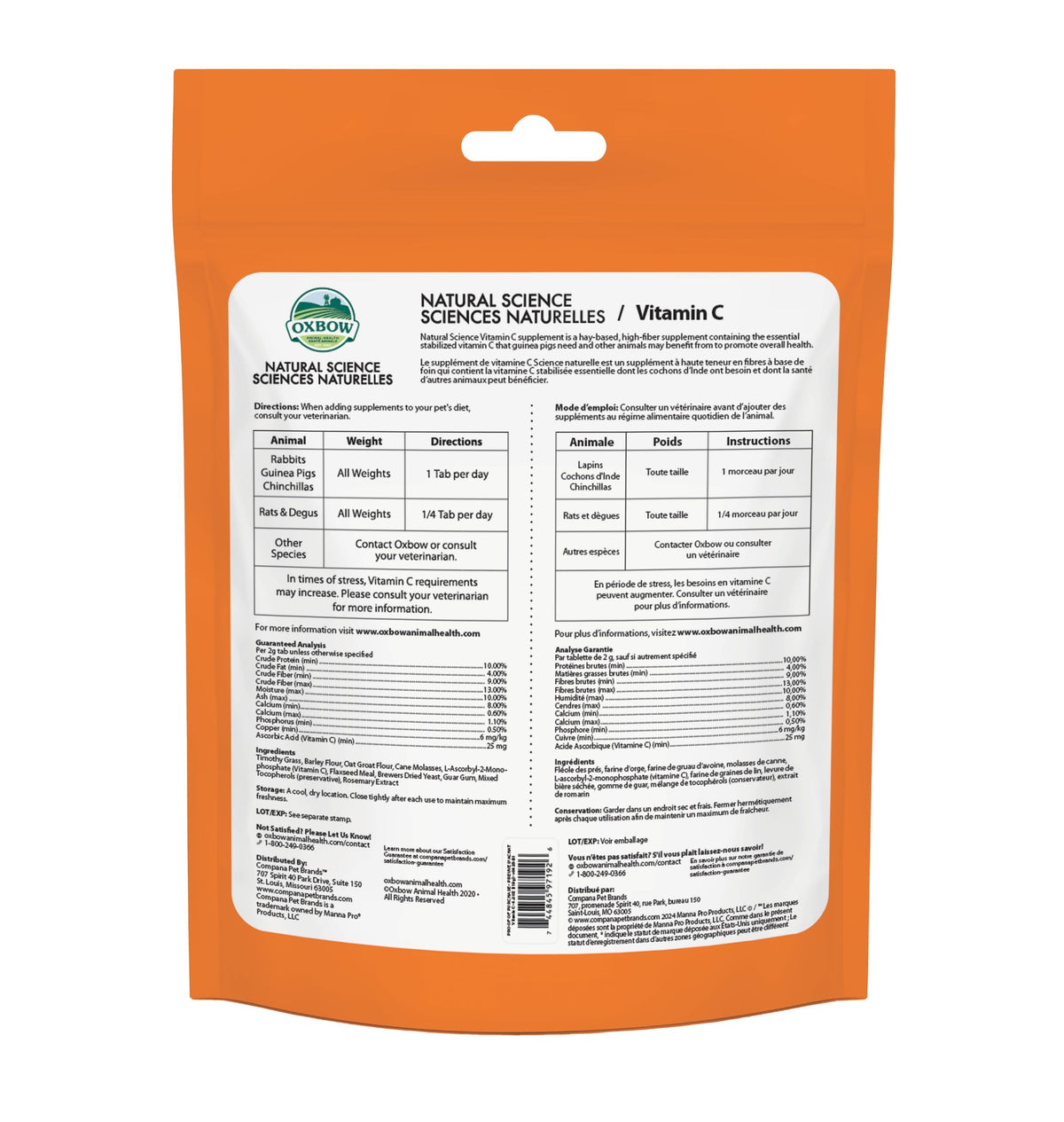 Oxbow Natural Science - Suppléments Pour Rongeur, Vitamine C - La niche&amp;moi