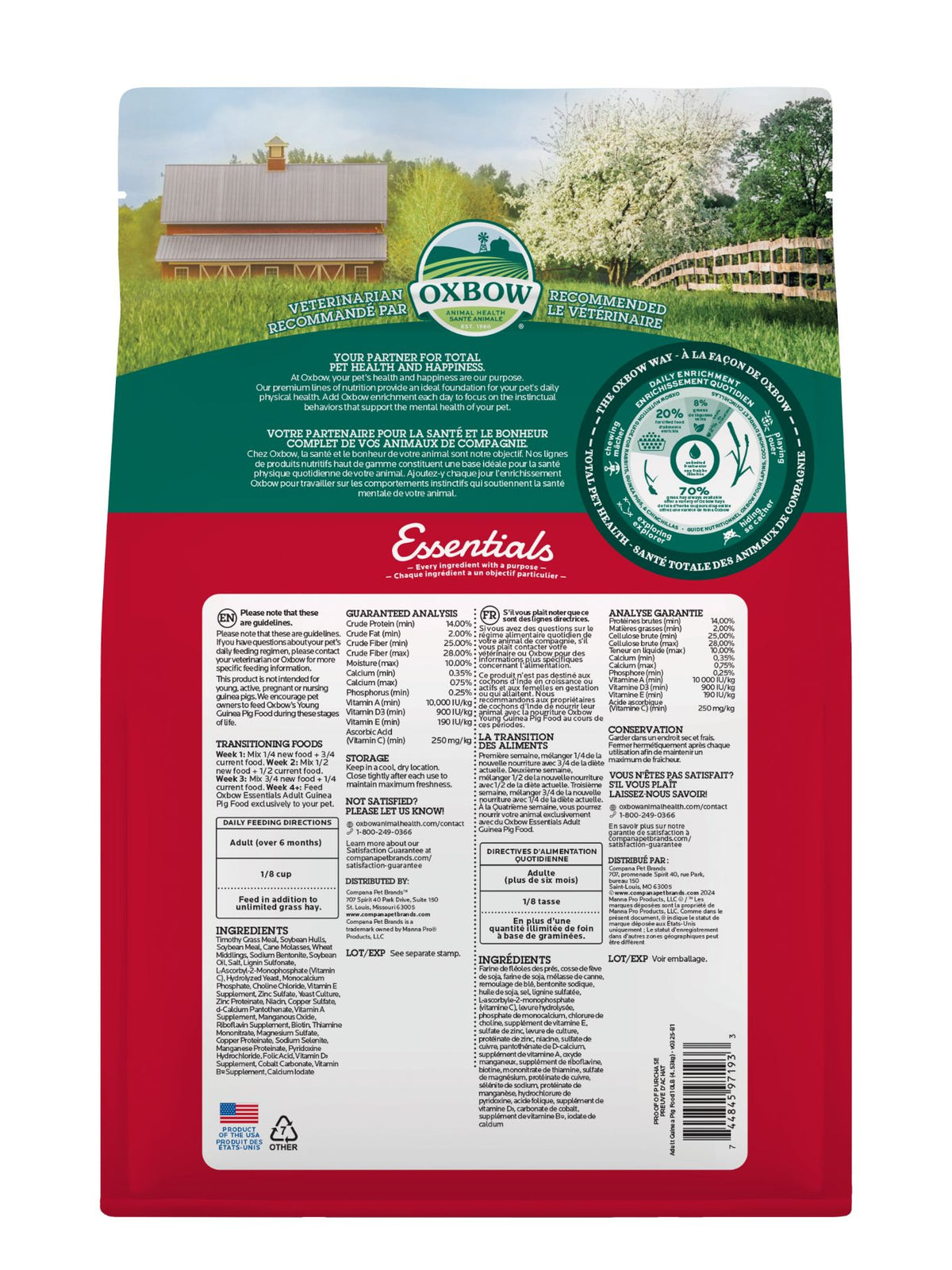 Oxbow Essentials - Nourriture Pour Cochon D&#39;inde Adulte 10 Lb - La niche&amp;moi