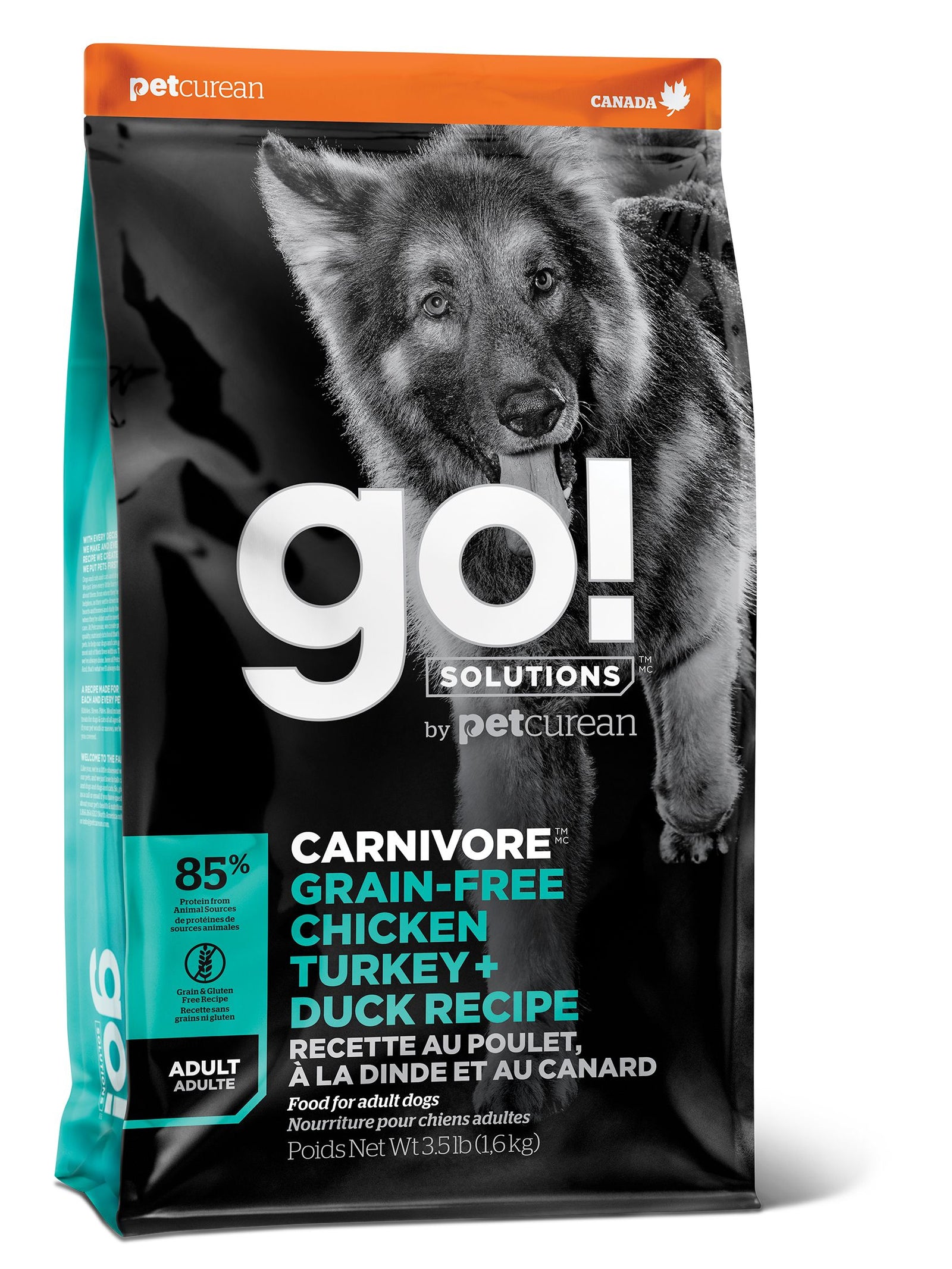 Petcurean Go! Carnivore Sans Grains Pour Chien Poulet, Dinde + Canard 3.5 Lbs