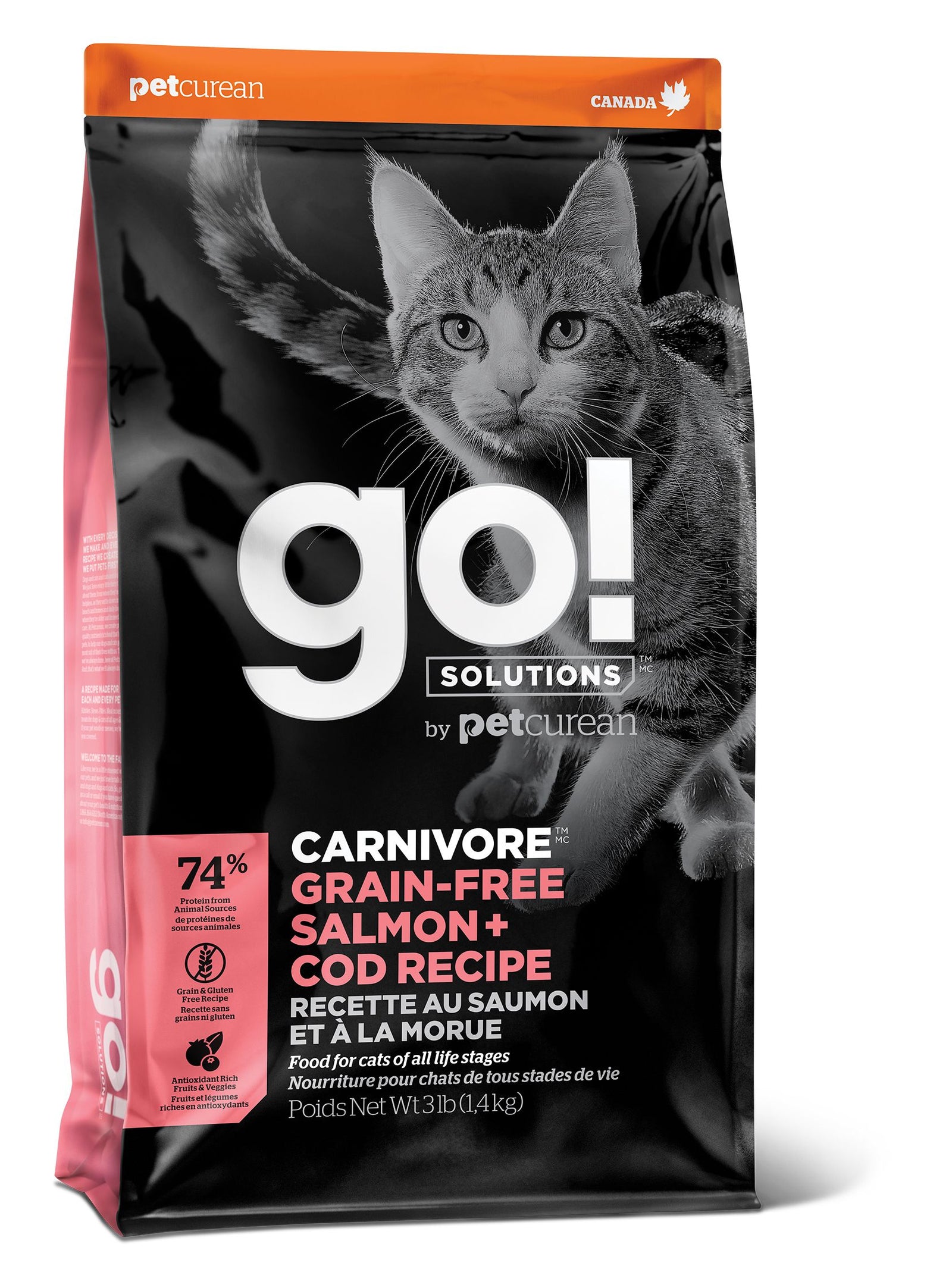 Petcurean Go! Carnivore Sans Grains Pour Chat Saumon + Morue 3 Lbs
