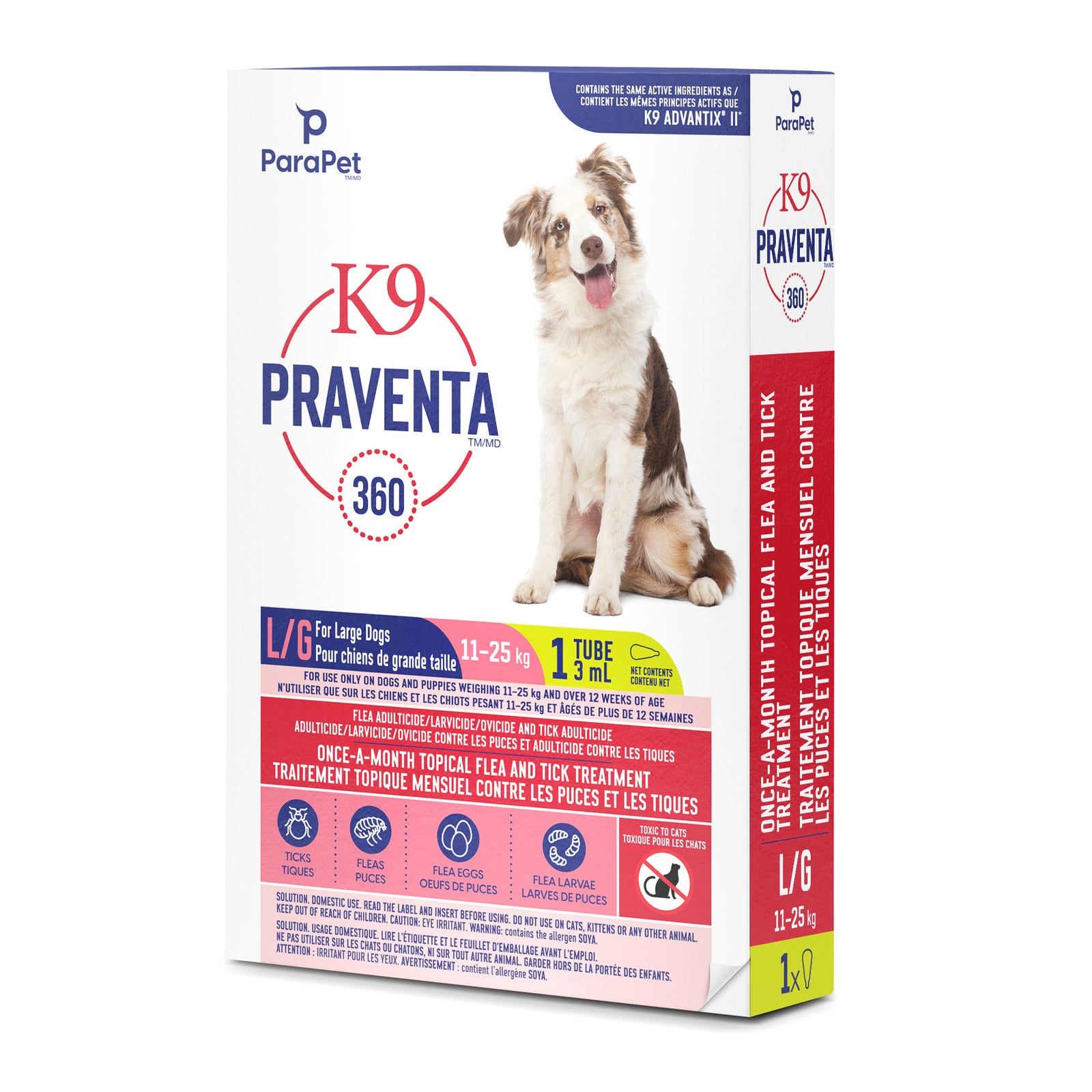 K9 Praventa 360 traitement contre les puces et les tiques pour chiens de grande taille, 11 kg à 25 kg, 1 tube - La niche&moi