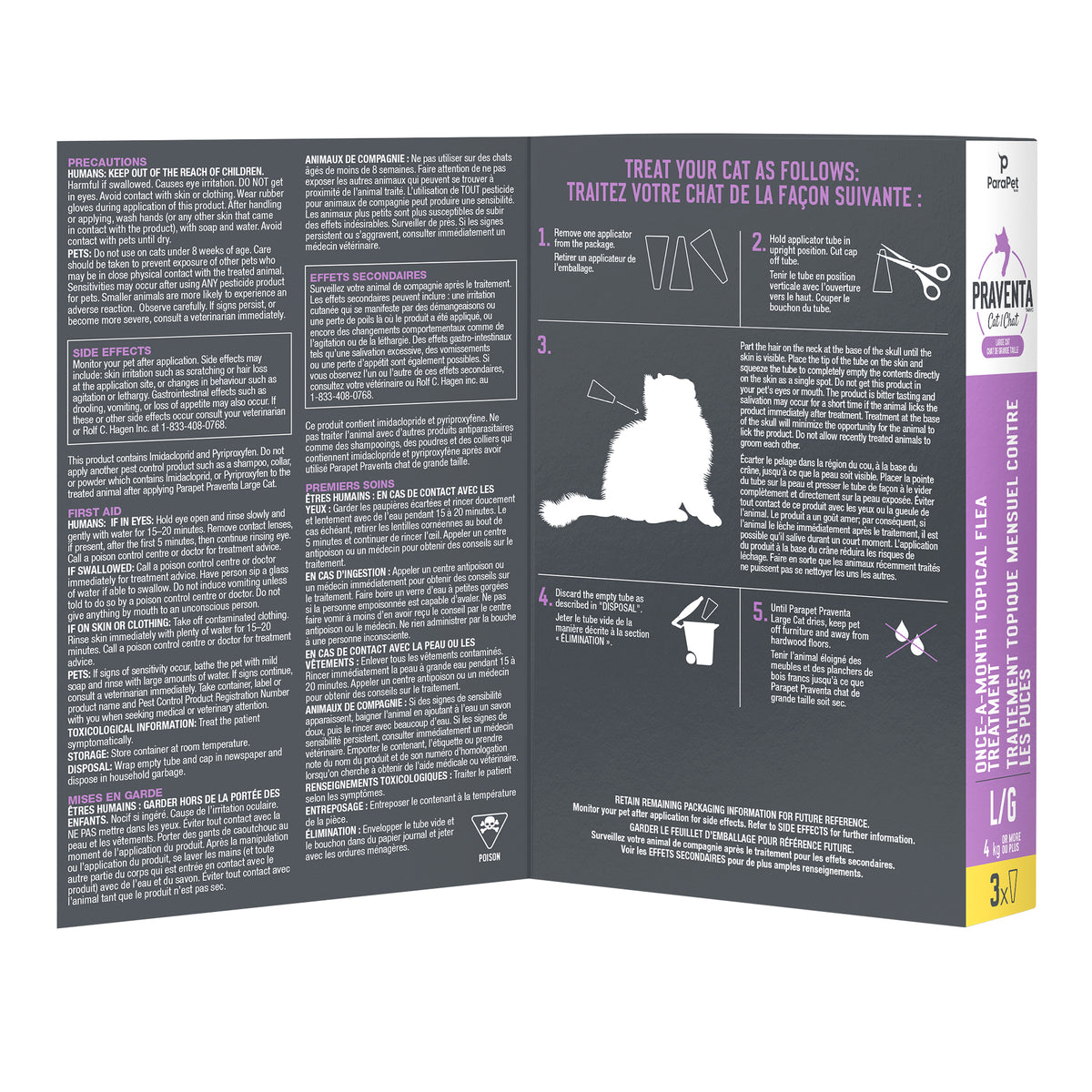 Traitement Parapet Praventa, chats de grande taille, 3 tubes - La niche&amp;moi