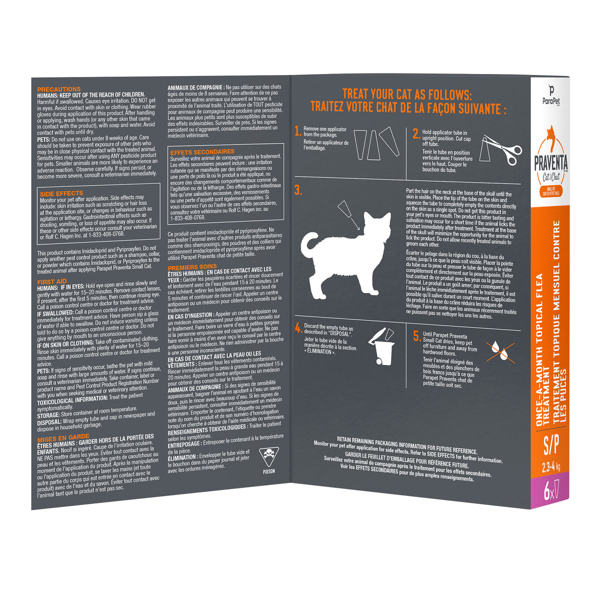 Traitement Parapet Praventa, chats de petite taille, 6 tubes - La niche&amp;moi