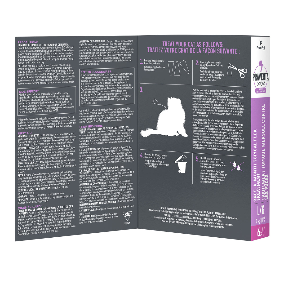 Traitement Parapet Praventa, chats de grande taille, 6 tubes - La niche&amp;moi
