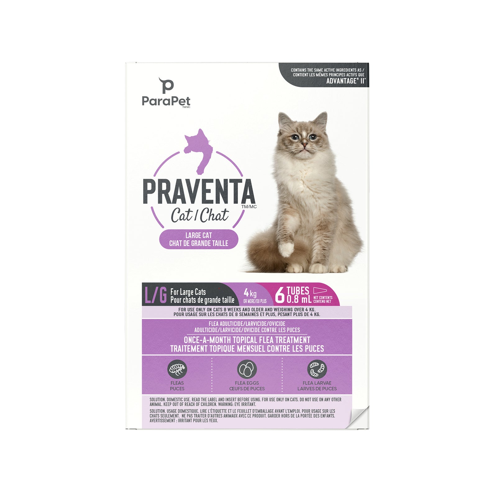 Traitement Parapet Praventa, chats de grande taille, 6 tubes - La niche&moi