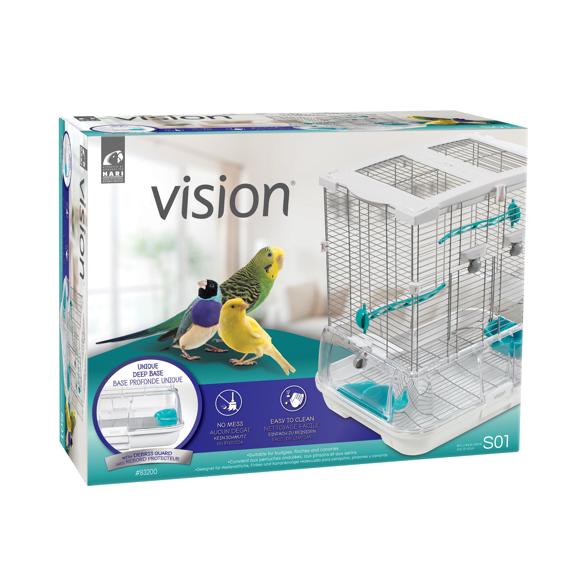 Cage Vision pour oiseaux de petite taille, modèle S01, standard, grillage étroit, 47,5 x 37 x 51 cm (18,7 x 14,6 x 20 po) - La niche&moi