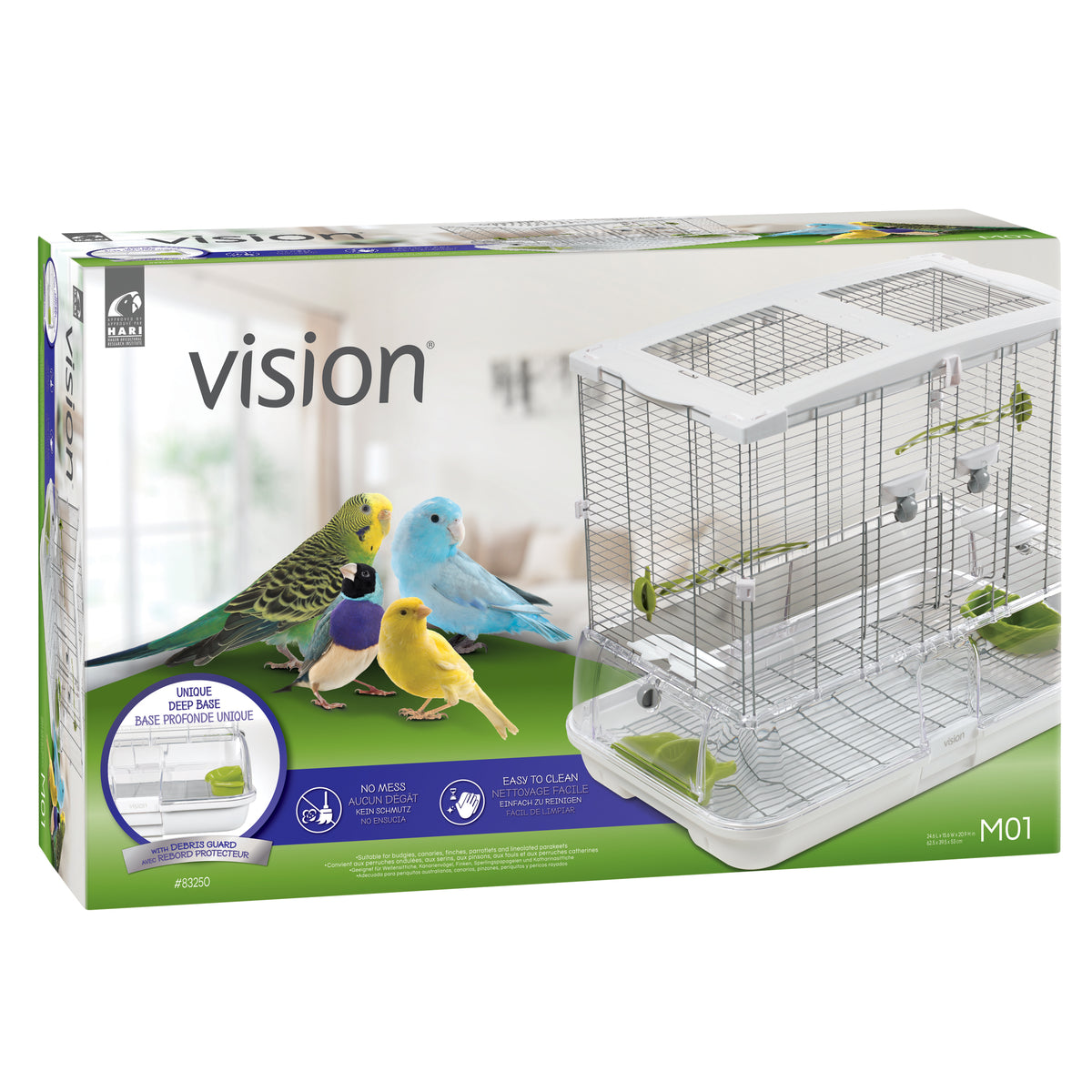 Cage Vision pour oiseaux de taille moyenne, modèle M01, standard, grillage étroit, 62,5 x 39,5 x 53 cm (24,6 x 15,6 x 21 po) - La niche&amp;moi