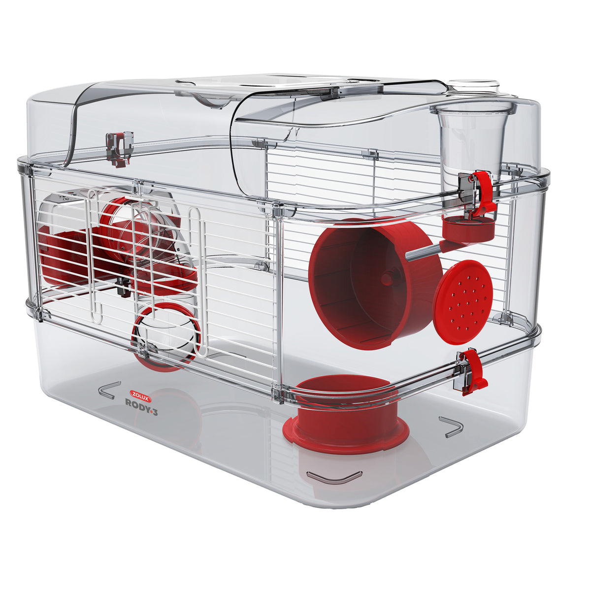 Cage Solo Rody 3 pour hamster, un étage, rouge, 41 x 27 x 28 cm (16,14 x 10,62 x 11,02 po) - La niche&amp;moi
