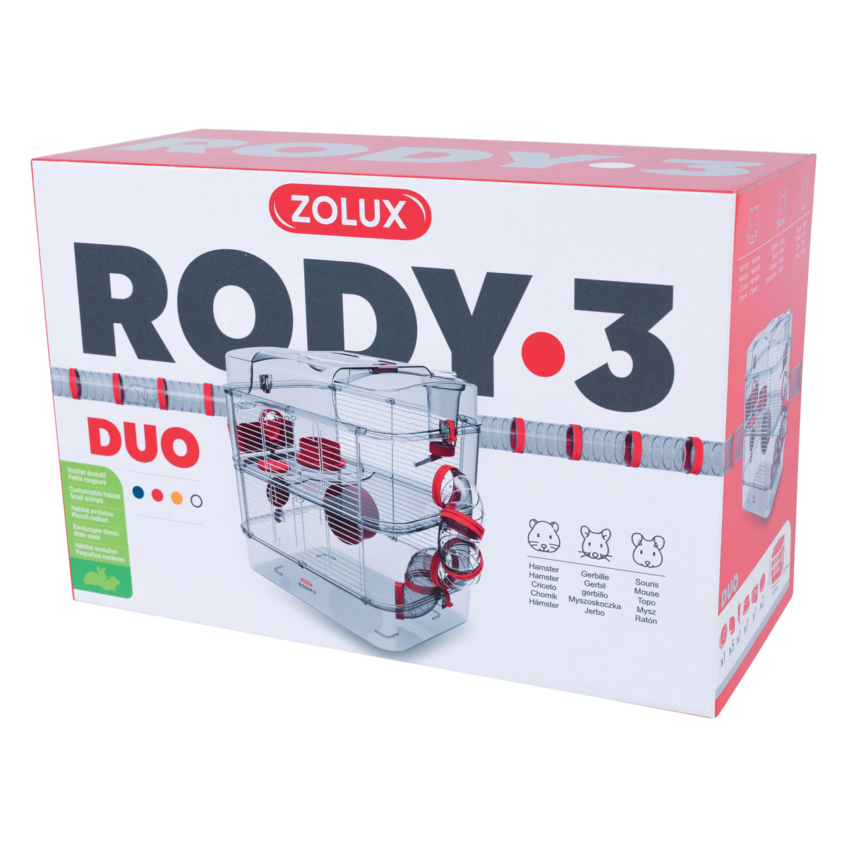 Cage Duo Rody 3 pour hamster, deux étages, rouge, 41 x 27 x 40 cm (16,14 x 10,62 x 15,74 po) - La niche&amp;moi