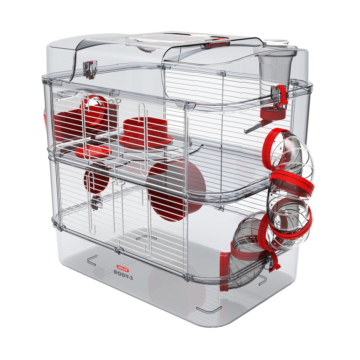 Cage Duo Rody 3 pour hamster, deux étages, rouge, 41 x 27 x 40 cm (16,14 x 10,62 x 15,74 po) - La niche&amp;moi