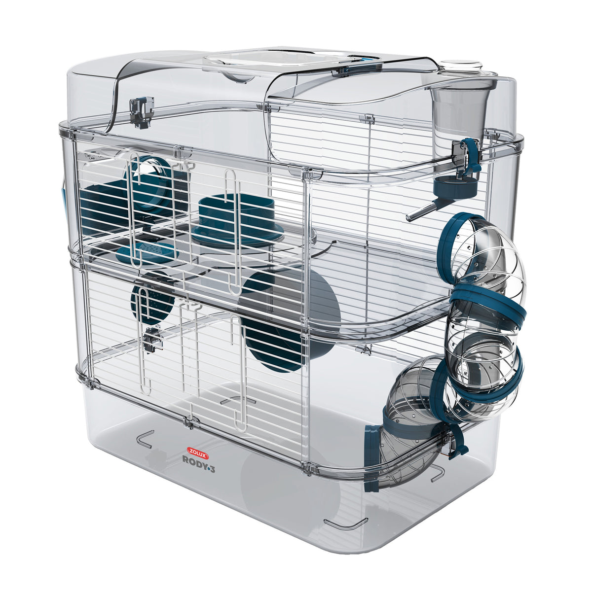 Cage Duo Rody 3 pour hamster, deux étages, bleue, 41 x 27 x 40 cm (16,14 x 10,62 x 15,74 po) - La niche&amp;moi