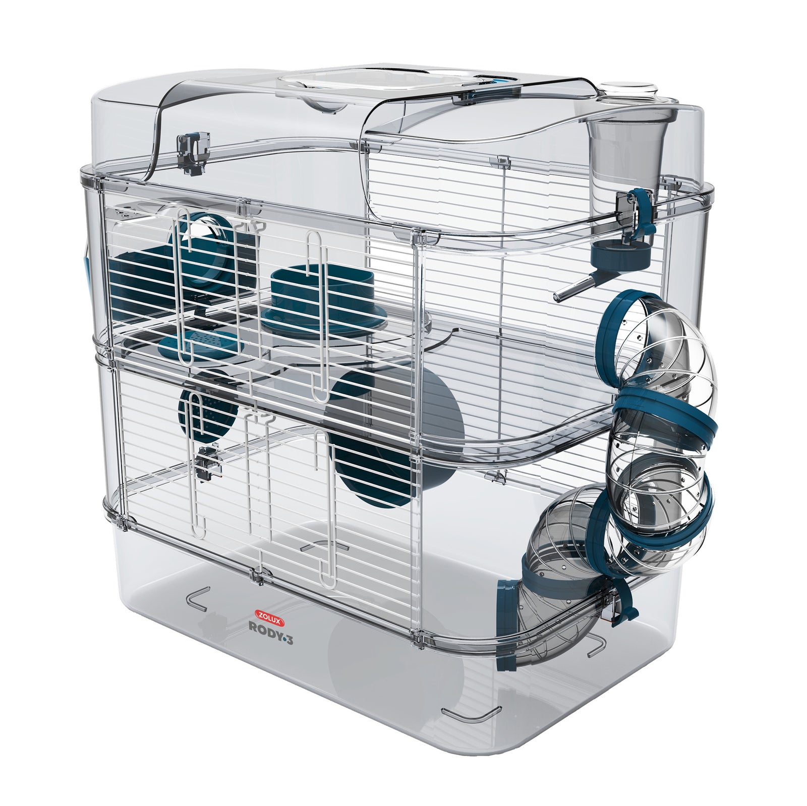 Cage Duo Rody 3 pour hamster, deux étages, bleue, 41 x 27 x 40 cm (16,14 x 10,62 x 15,74 po) - La niche&moi