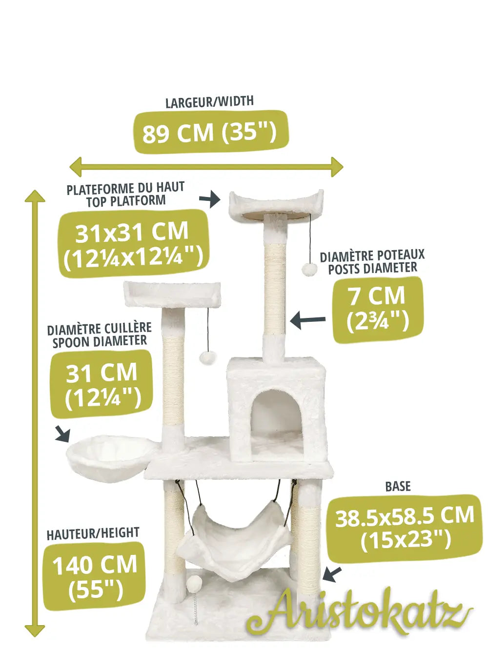 Aristokatz Arbre à chat 55″ (140 cm) Blanc - La niche&amp;moi