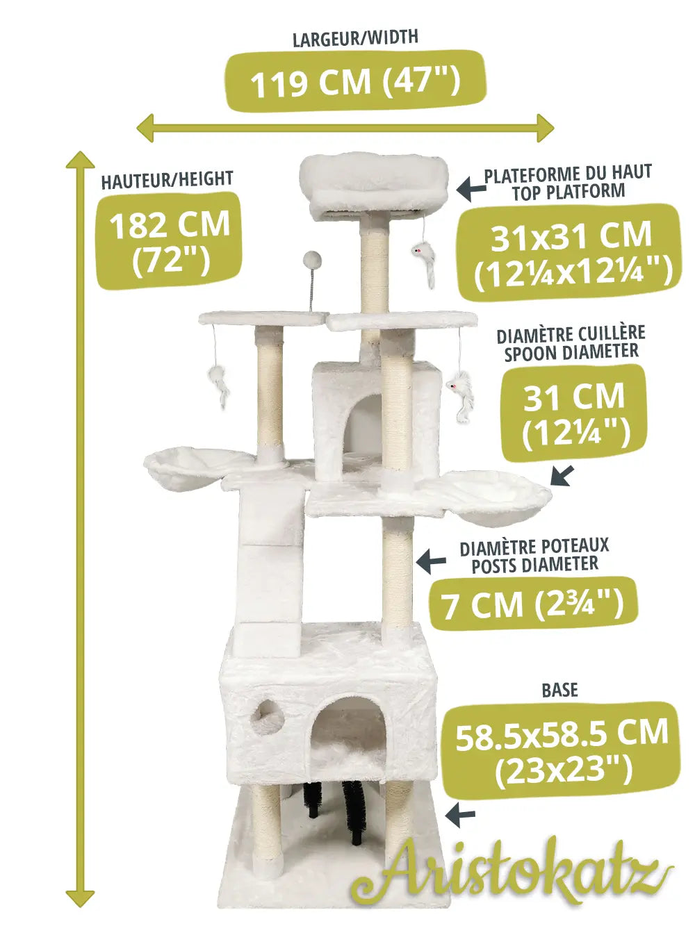 Aristokatz Arbre à chat 72″ (182 cm) Blanc - La niche&amp;moi
