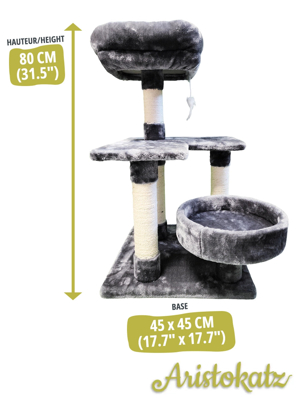 Aristokatz Arbre à chat 32″ (80 cm) Gris - La niche&amp;moi