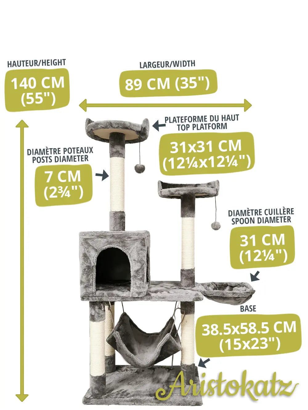 Aristokatz Arbre à chat 55″ (140 cm) Gris - La niche&amp;moi