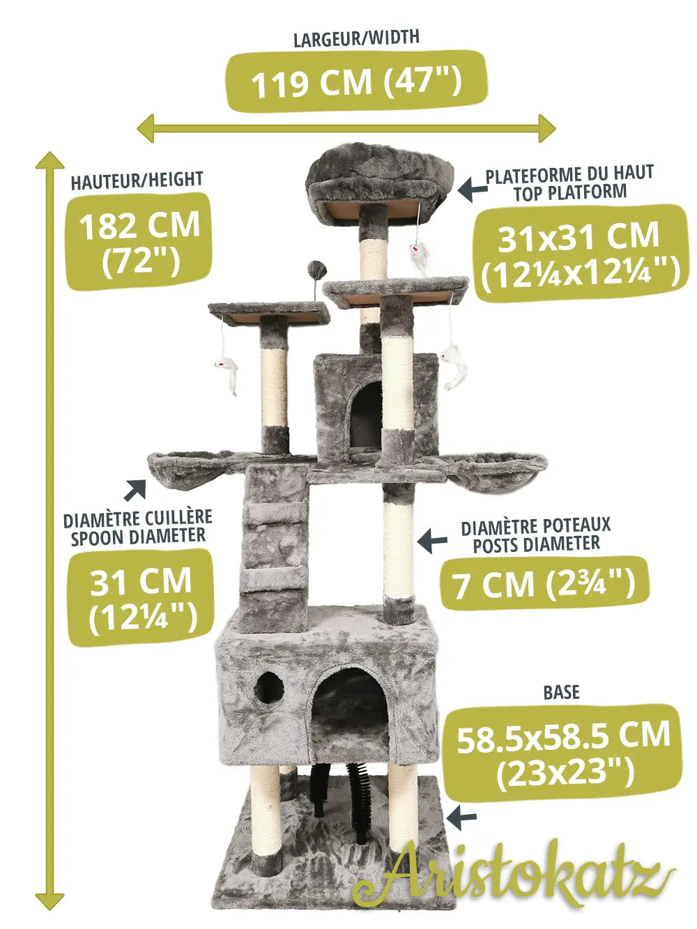 Aristokatz Arbre à chat 72″ (182 cm) Gris - La niche&amp;moi