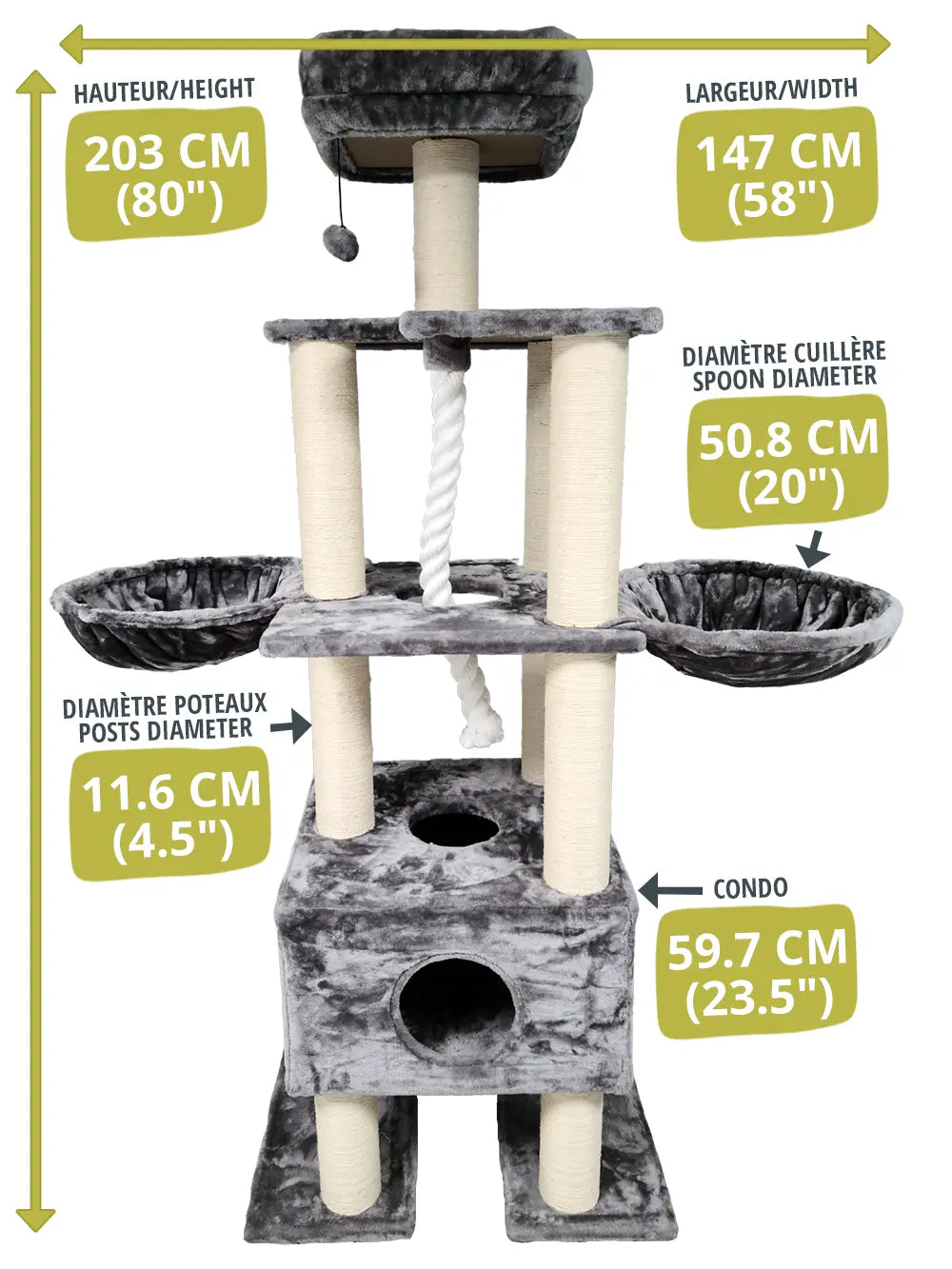 Aristokatz Arbre à chat jumbo 80″ (203 cm) Gris - La niche&amp;moi