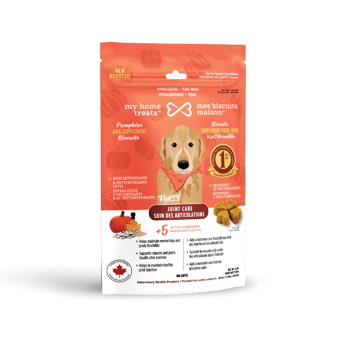 Biscuits supplément hypoallergénique pour chien à la citrouille - Soin des articulations 170g - La niche&amp;moi