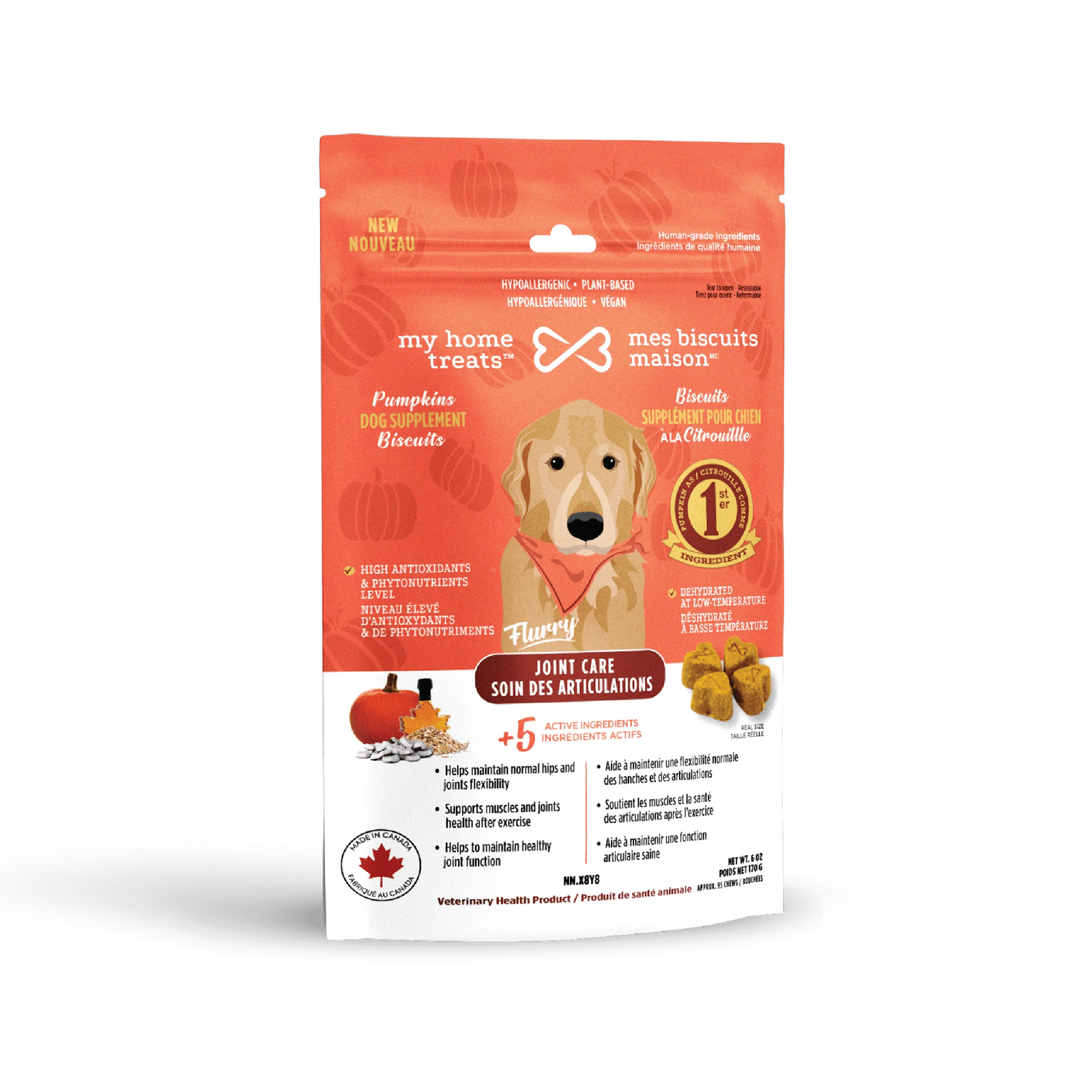 Biscuits supplément hypoallergénique pour chien à la citrouille - Soin des articulations 170g - La niche&moi