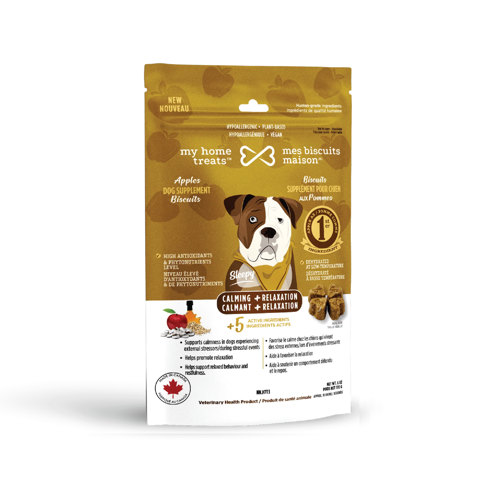 Biscuits supplément hypoallergénique pour chien aux pommes - Calmant + Relaxation 170g - La niche&moi