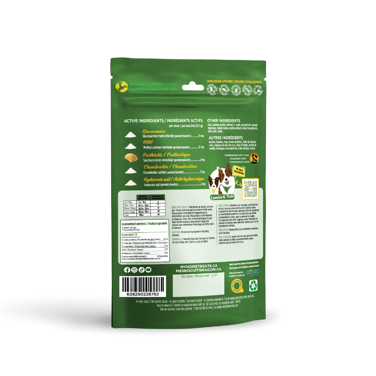 Biscuits supplément hypoallergénique pour chien aux bananes - Mobilité+ 170g - La niche&amp;moi