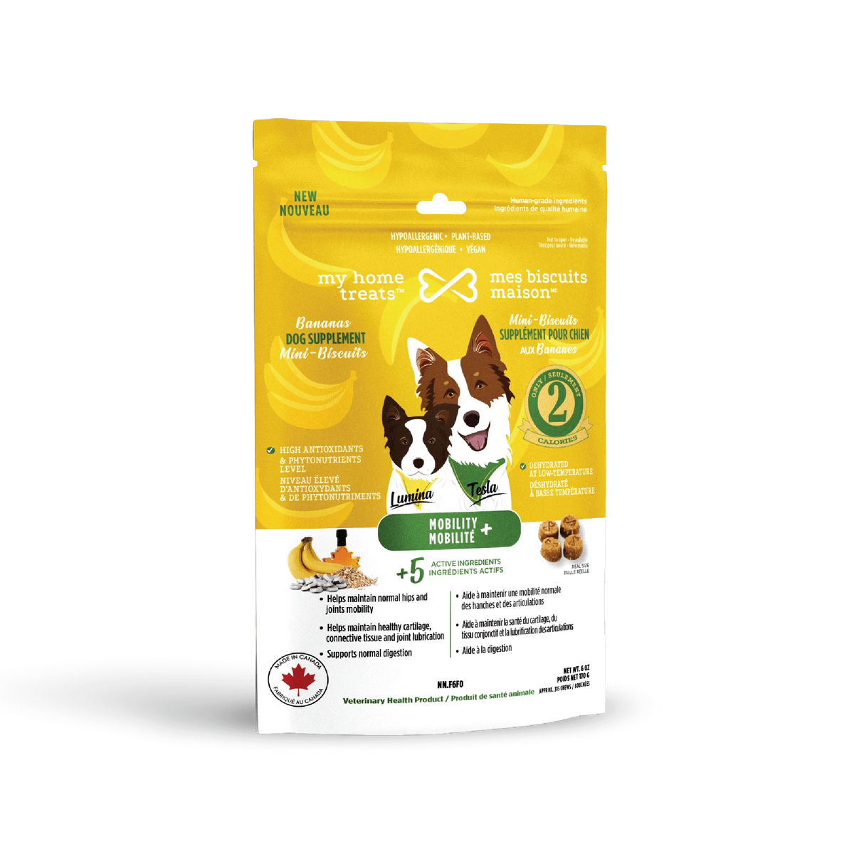 Biscuits supplément hypoallergénique pour chien aux bananes - Mobilité+ 170g - La niche&amp;moi