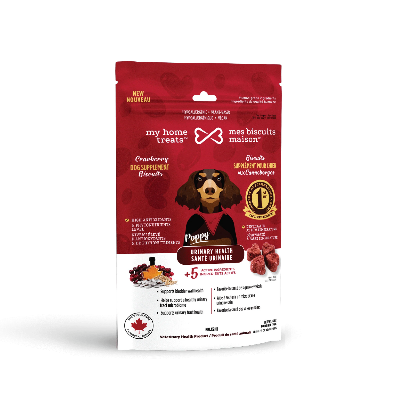 Biscuits supplément hypoallergénique pour chien aux canneberges - Santé urinaire 170g - La niche&moi