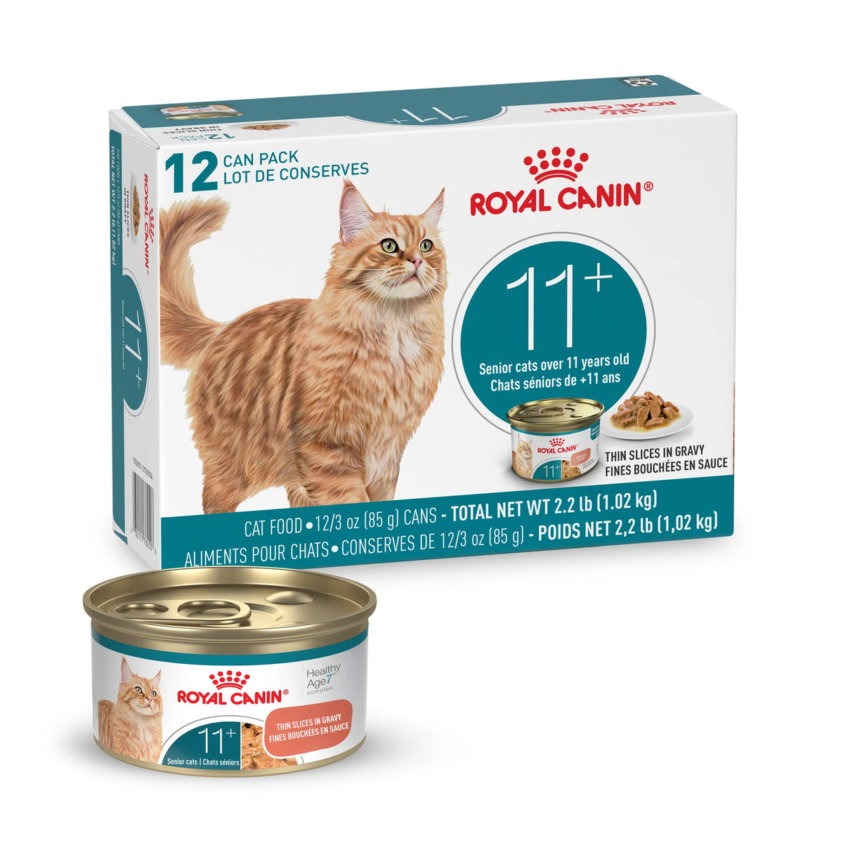 Royal Canin ÂGÉ 11+ fines tranches en sauce - Emballage de 12 boîtes, 85 g, (3 oz) - La niche&amp;moi