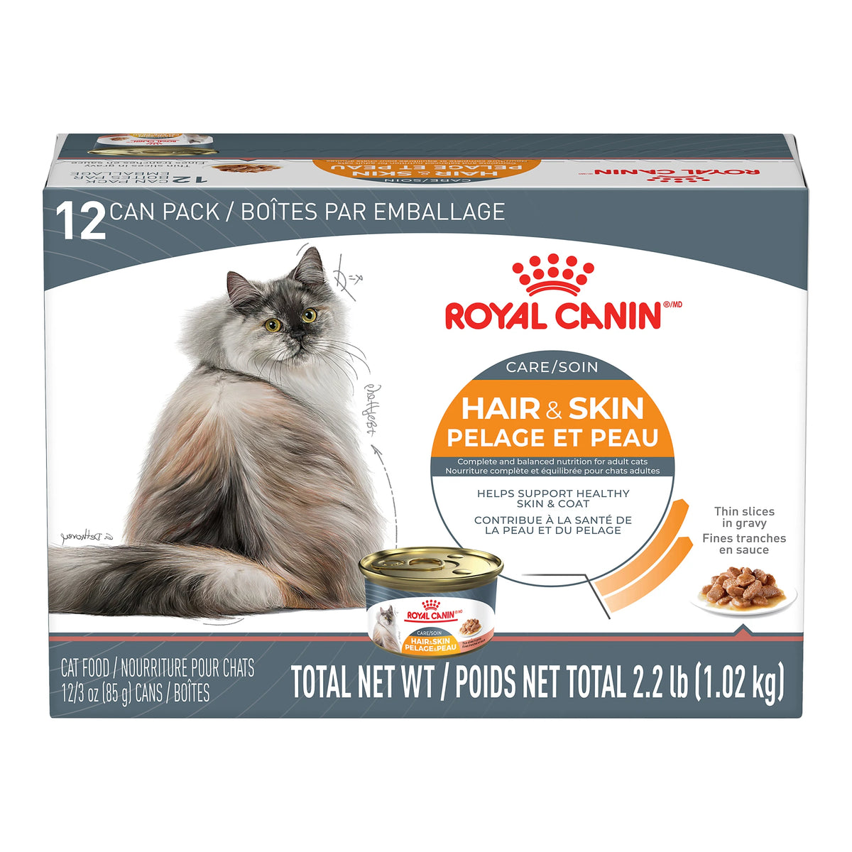 Royal Canin Soin Pelage et Peau fines tranches en sauce - Emballage de 12 boîtes, 85 g, (3 oz) - La niche&amp;moi