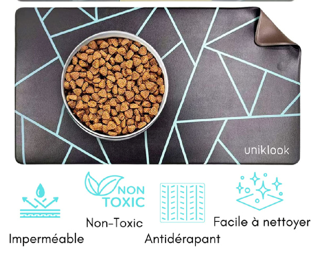 Tapis pour bols d&#39;eau et nourriture pour animaux Uniklook - La niche&amp;moi