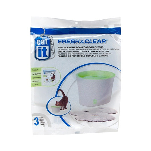Filtres de charbon/ mousse pour abreuvoir Fresh &amp; Clear Catit Design, paquet de 3 - La niche&amp;moi